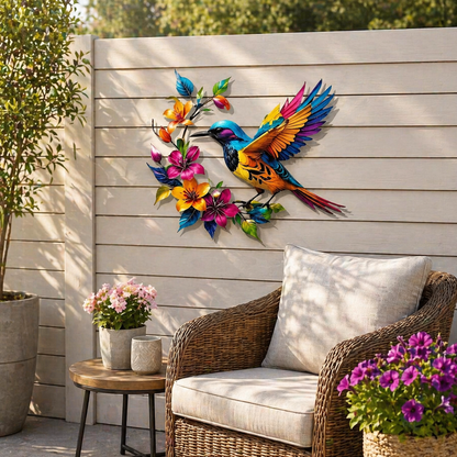 🔥Last Day 60% OFF🐦 Hummingbird & Flower Metal Wall Art 🌸 – Nature-Inspired Outdoor Garden Wall Decor🏡🎁-CU