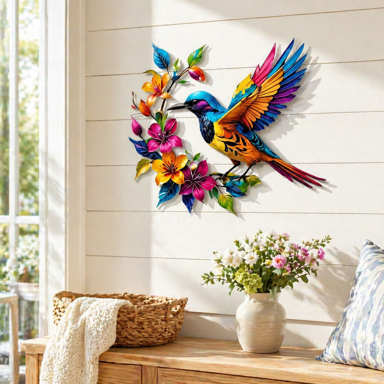 🔥Last Day 60% OFF🐦 Hummingbird & Flower Metal Wall Art 🌸 – Nature-Inspired Outdoor Garden Wall Decor🏡🎁-CU