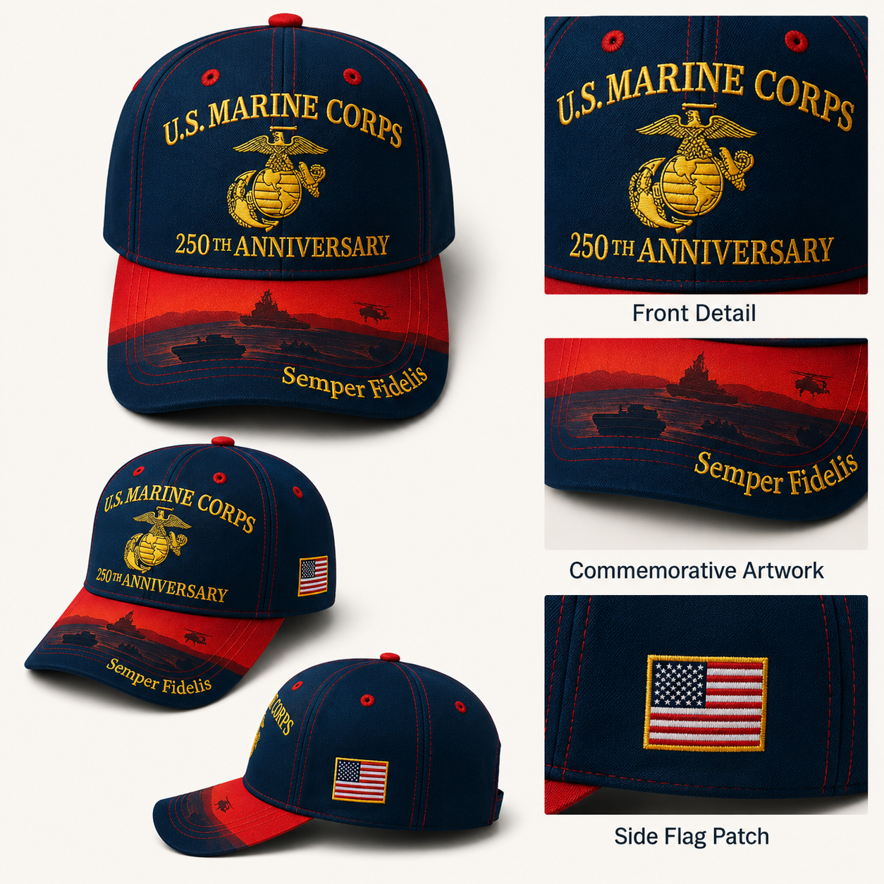 🔥🇺🇸 Limited Edition U.S. Marine Corps 250th Anniversary Commemorative Embroidered Cap ⚓🎖️-CU
