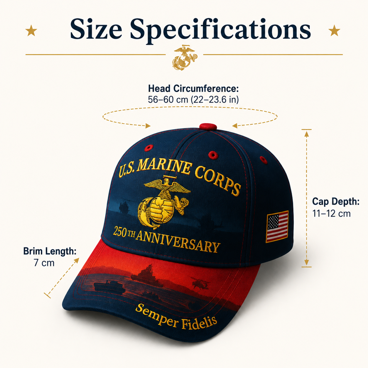 🔥🇺🇸 Limited Edition U.S. Marine Corps 250th Anniversary Commemorative Embroidered Cap ⚓🎖️-CU