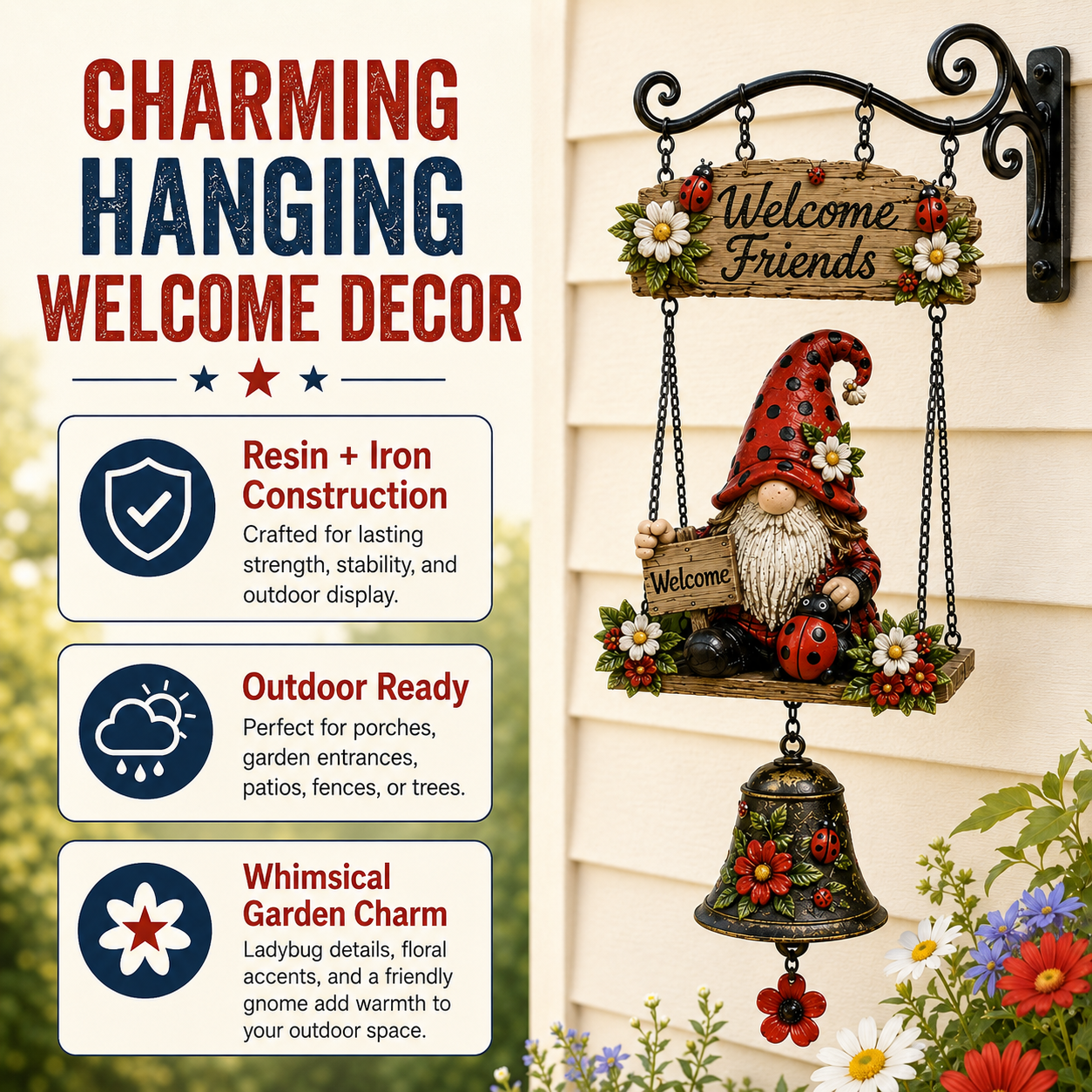🔥Limited time 60% OFF – Rustic Garden Gnome Bell Outdoor Decor 🐞🌼-CU
