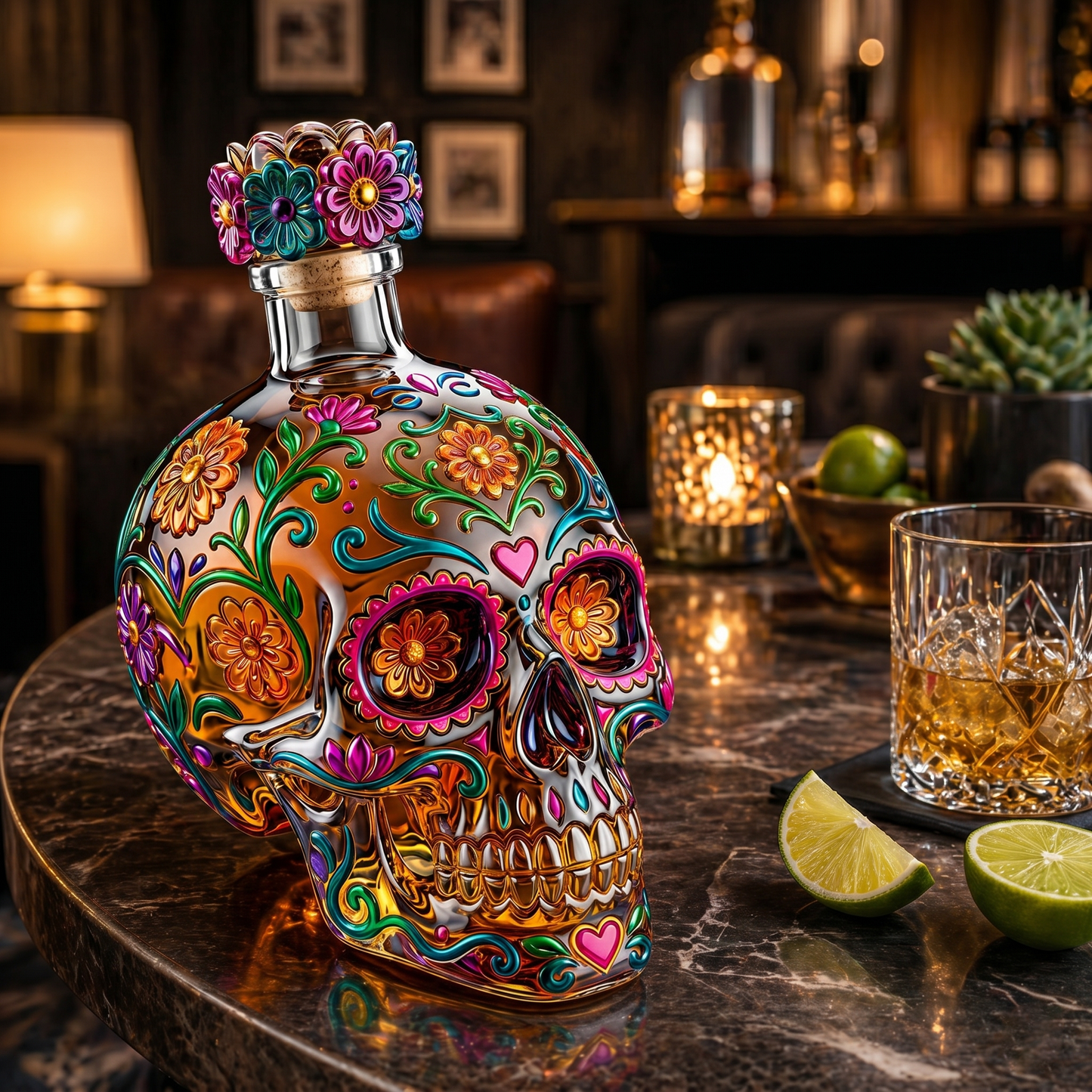 💀 Day of the Dead Skull Decanter 🌹 | Limited Edition Tequila Style Bottle-CU