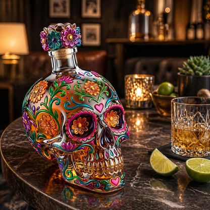 💀 Day of the Dead Skull Decanter 🌹 | Limited Edition Tequila Style Bottle-CU