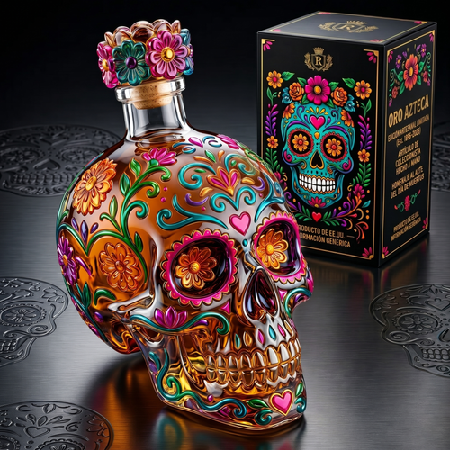 💀 Day of the Dead Skull Decanter 🌹 | Limited Edition Tequila Style Bottle-CU