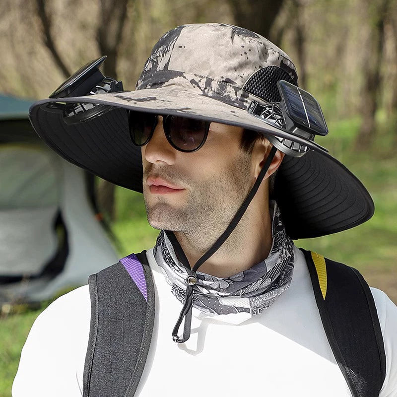 🔥 Wide Brim Solar Fan Outdoor Fishing Hat-Solar & USB Charging-CU