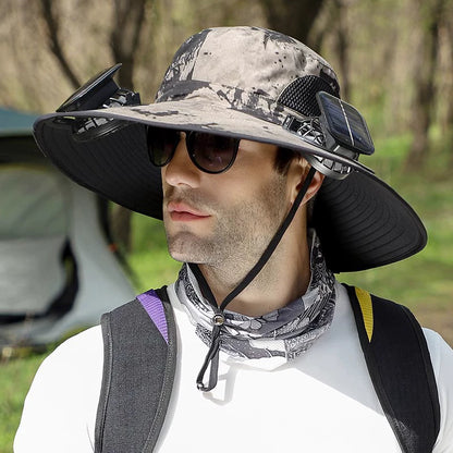 🔥 Wide Brim Solar Fan Outdoor Fishing Hat-Solar & USB Charging-CU