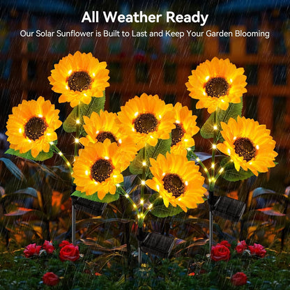 Solar Powered LED Sunflower Garden Lights - IP65 Waterproof Triple-Head Garden Stakes with 36 Micro-LEDs & Auto Dusk-to-Dawn Sensor