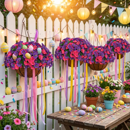 💐2 Pcs Ultra-Realistic Hanging Floral Decor with Hand-Assembled Artificial Flower Basket- CU