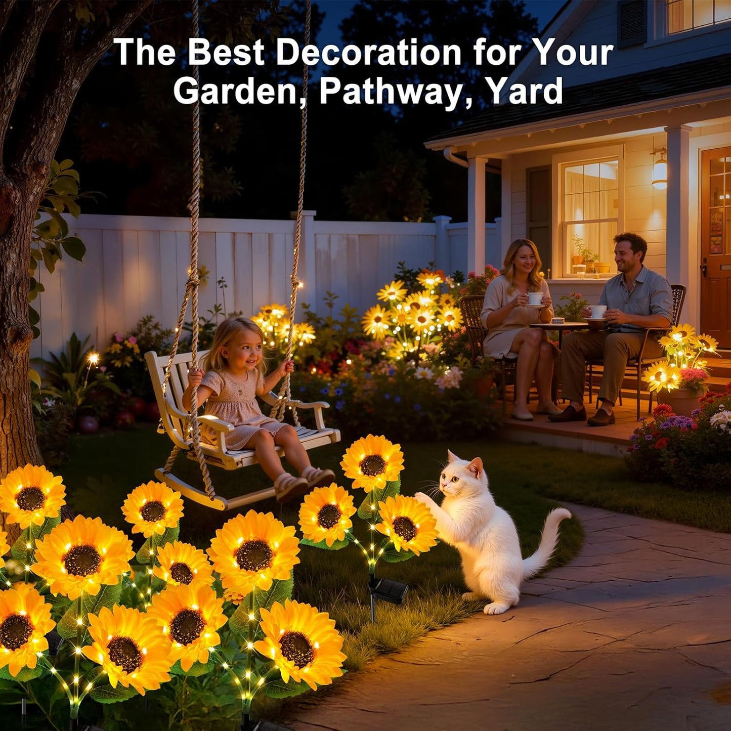 Solar Powered LED Sunflower Garden Lights - IP65 Waterproof Triple-Head Garden Stakes with 36 Micro-LEDs & Auto Dusk-to-Dawn Sensor