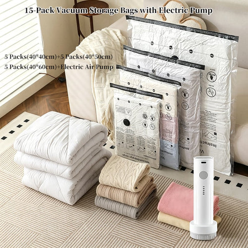 15-Pack Vacuum Storage Bags with Electric Pump-CU