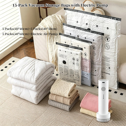 15-Pack Vacuum Storage Bags with Electric Pump-CU
