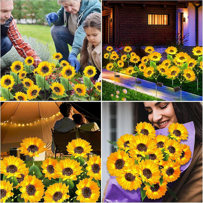 Solar Powered LED Sunflower Garden Lights - IP65 Waterproof Triple-Head Garden Stakes with 36 Micro-LEDs & Auto Dusk-to-Dawn Sensor