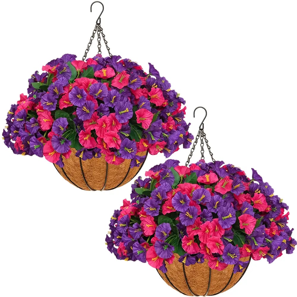 💐2 Pcs Ultra-Realistic Hanging Floral Decor with Hand-Assembled Artificial Flower Basket- CU