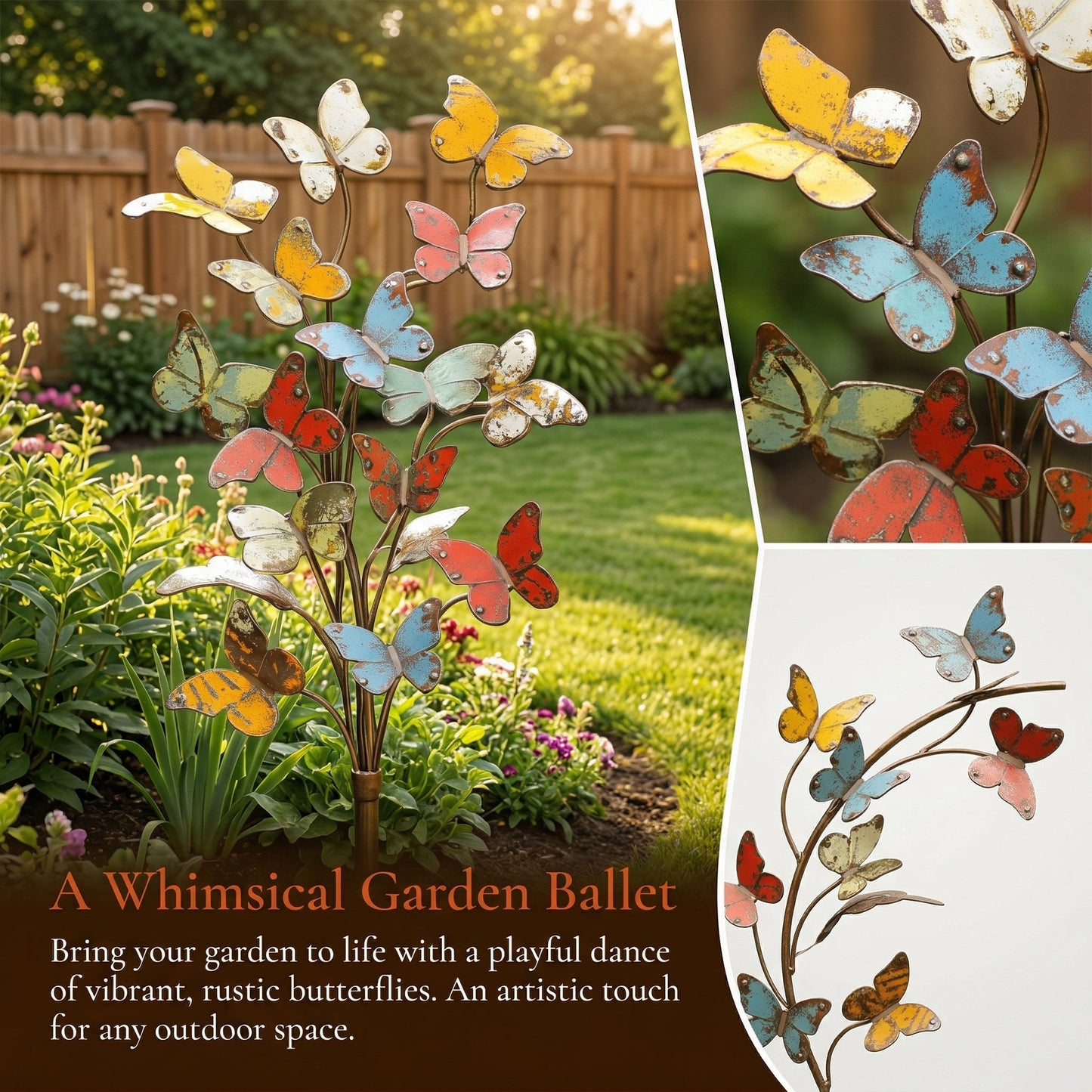 Multicolored Metal Butterfly Garden Stake