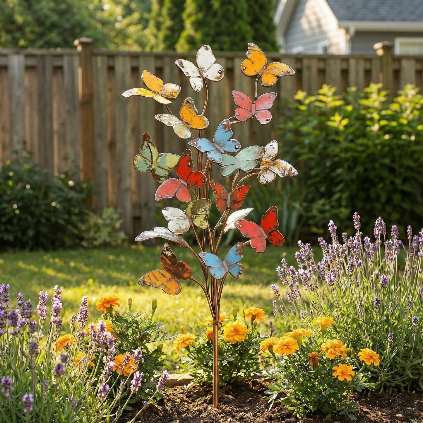 Multicolored Metal Butterfly Garden Stake