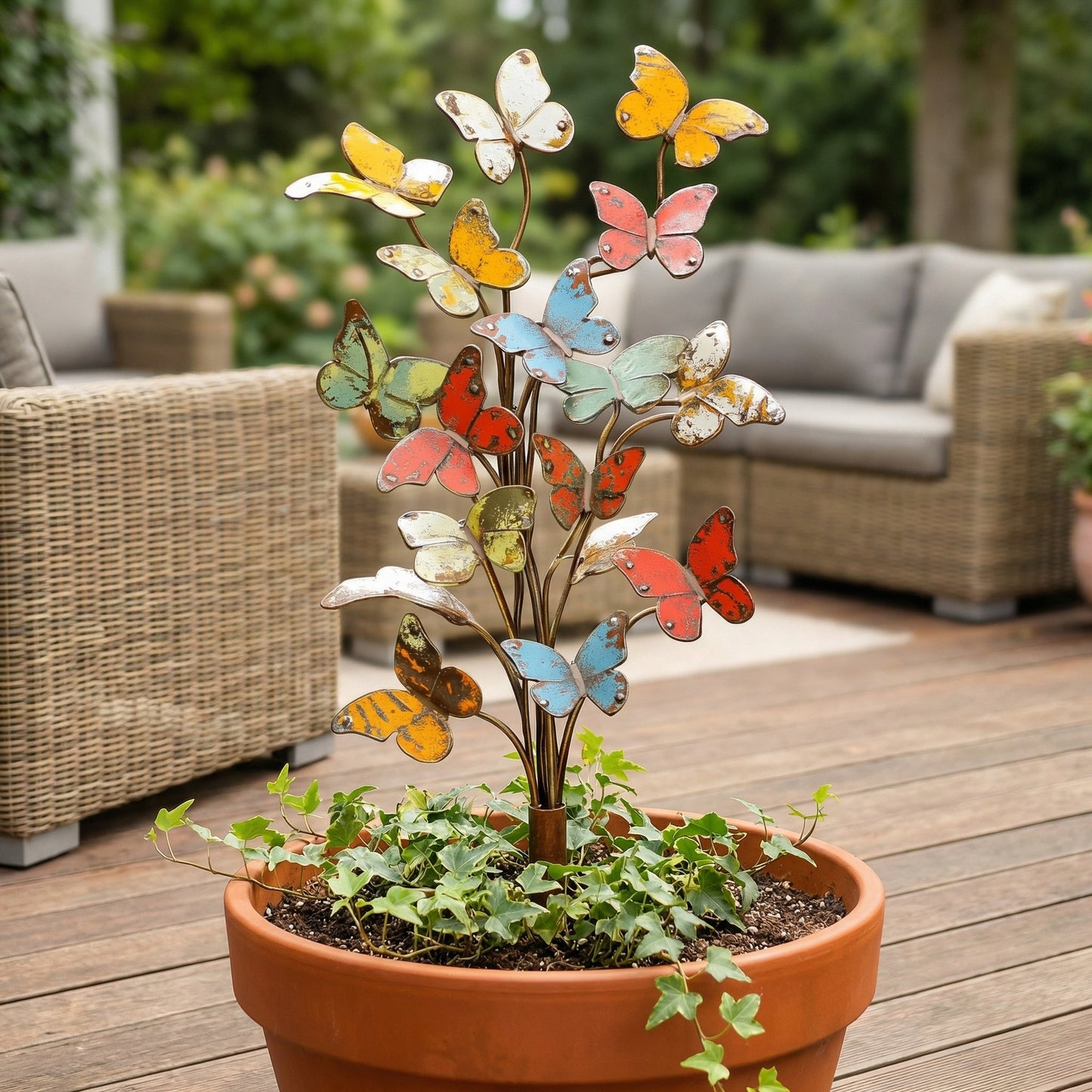 Multicolored Metal Butterfly Garden Stake