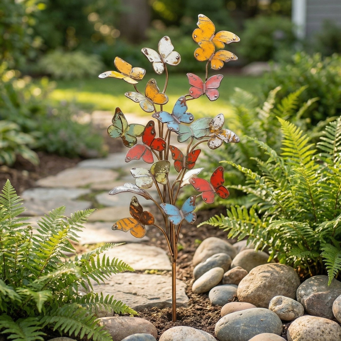Multicolored Metal Butterfly Garden Stake