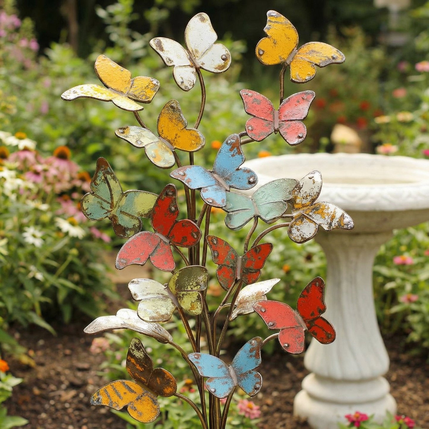 Multicolored Metal Butterfly Garden Stake